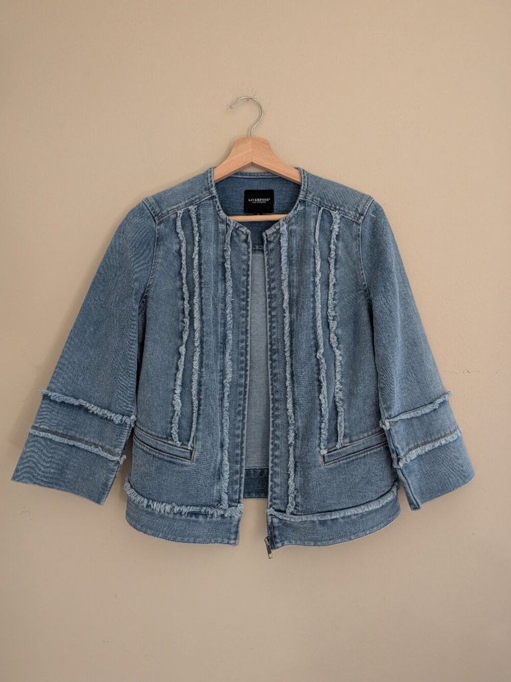 Liverpool Frayed Edge Denim Stretchy Comfort Jacket 3\4 sleeve length Size S - Picture 2 of 8